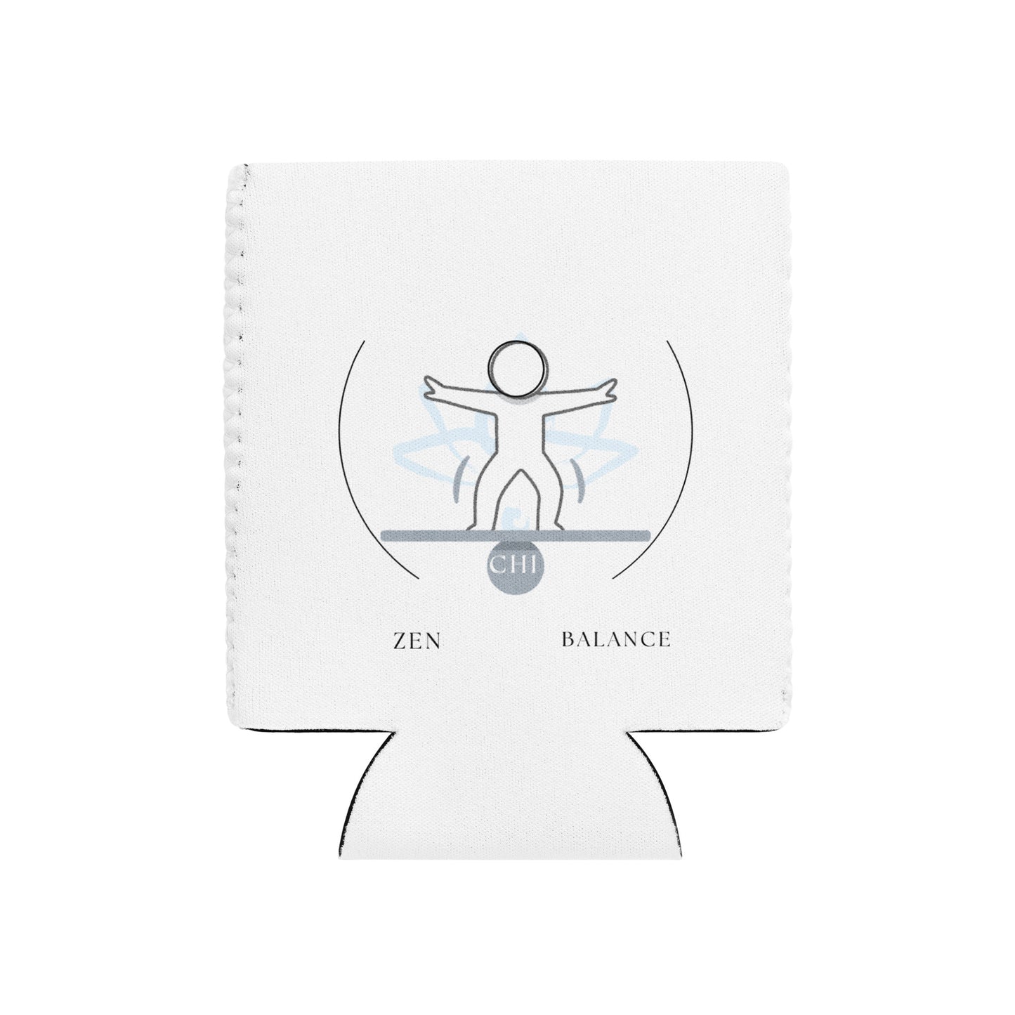 White can cooler with 'Zen Balance' design featuring a person and energy circles on a white background