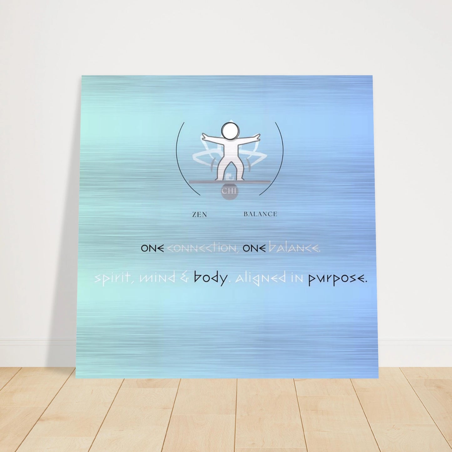 Poster with a blue gradient background and a central figure symbolizing balance and connection.