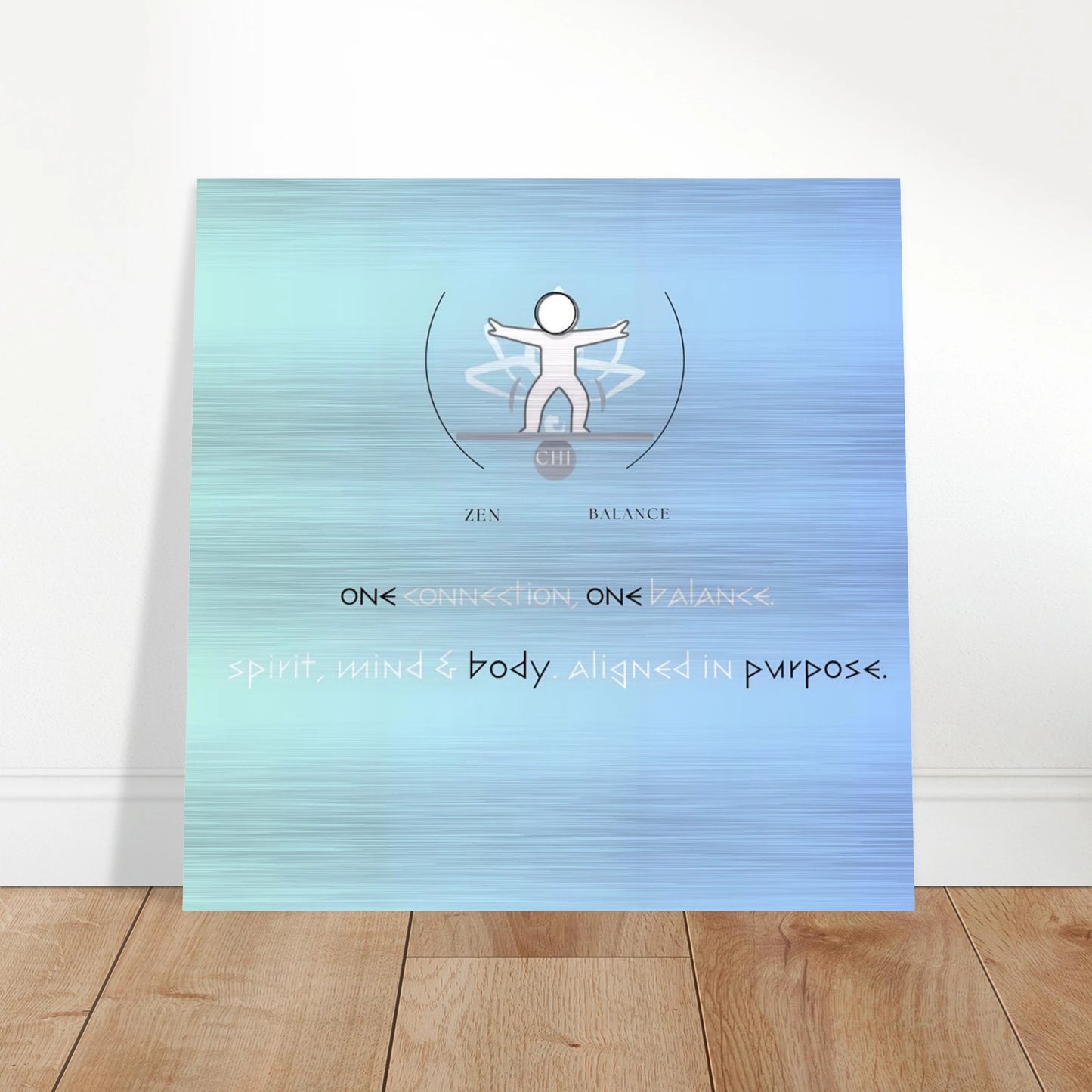 Poster with a blue gradient background and a central figure symbolizing balance and connection.