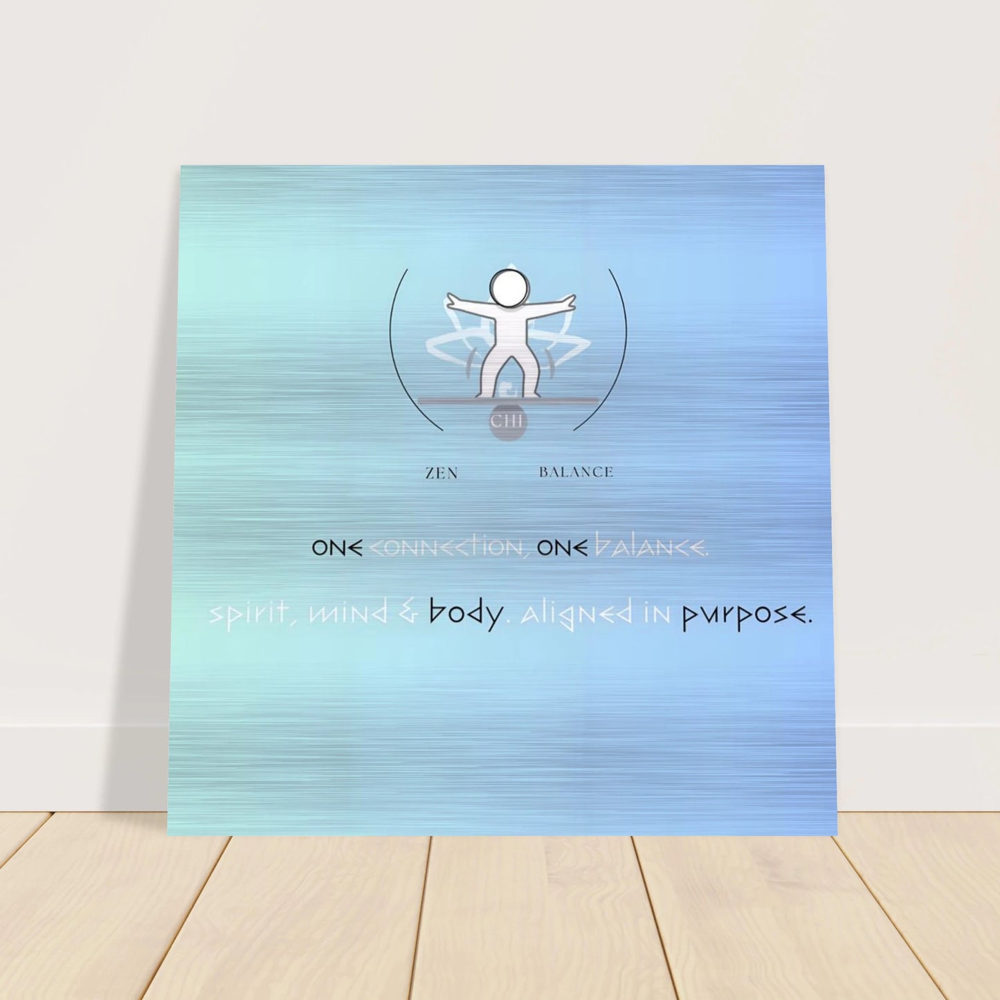 Poster with a blue gradient background and a central figure symbolizing balance and connection.