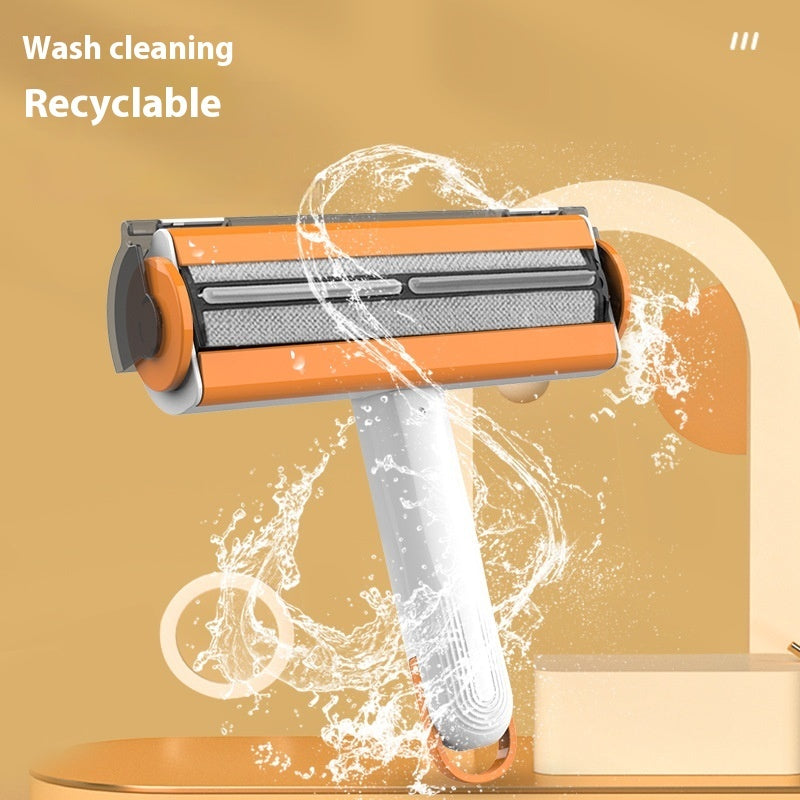 Cleaning tool with water splashes on a beige background, labeled 'Wash cleaning' and 'Recyclable'.