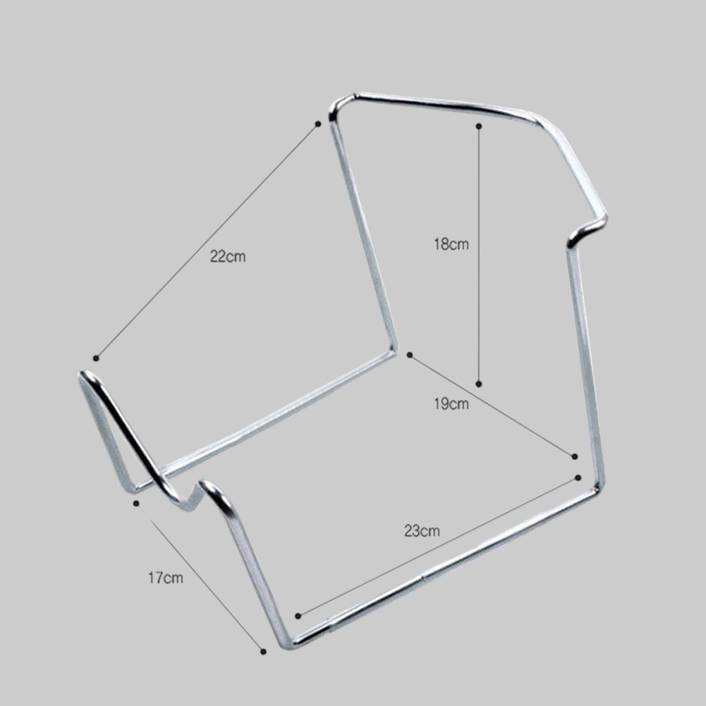 Transparent stand with dimensions labeled on a gray background