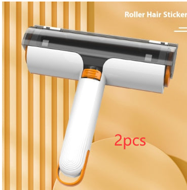 Roller hair sticker with white handle and silver roller on a beige background