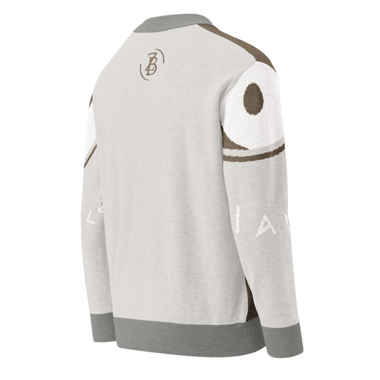 Gray sweater with brown and white accents on a white background