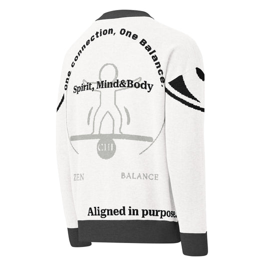 White jacket with black text and graphics on the back, featuring motivational phrases and a silhouette design.