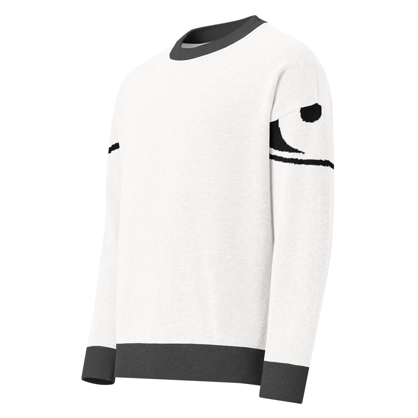 White sweater with black accents on a white background
